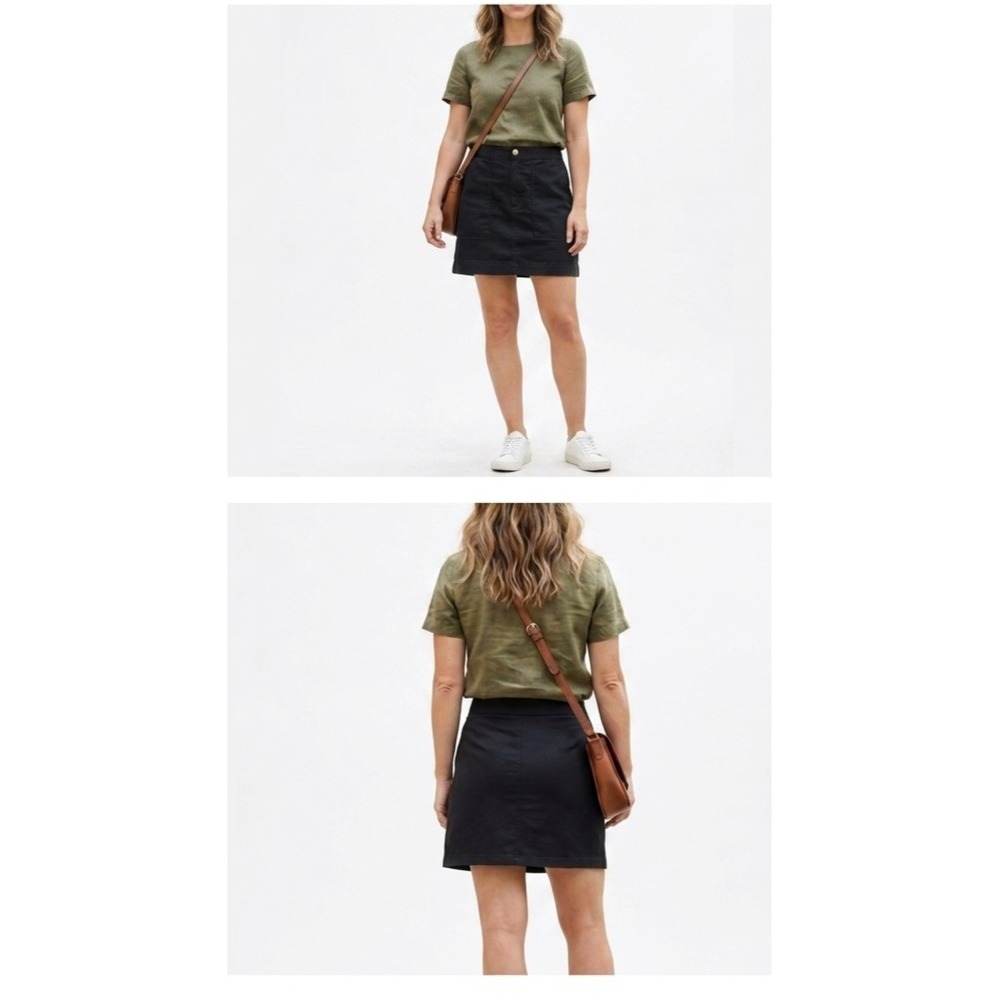 Ann Taylor Loft Mini Skirt Womens L Black Flat Front Elastic Waist Slash Pocket